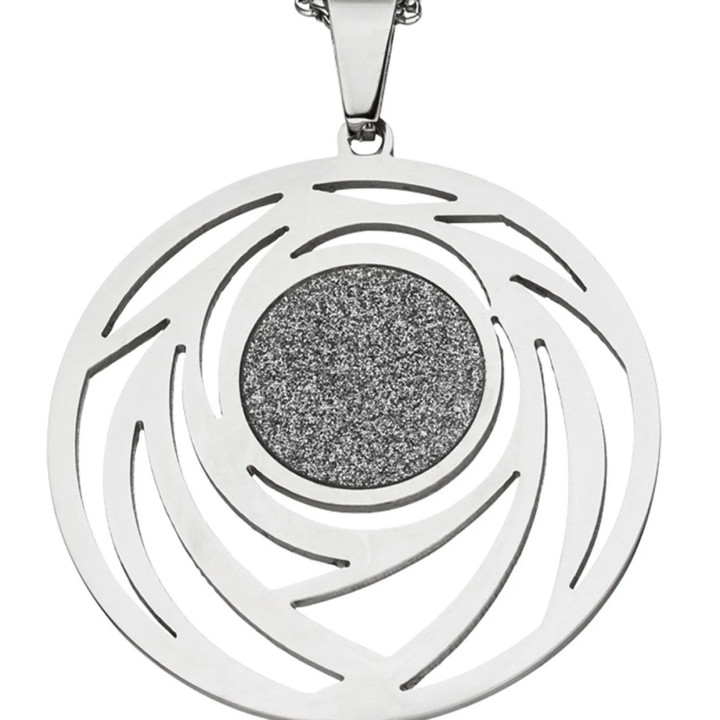 Collier Kette mit Anhänger rund mit Muster Glitzer Glitzereffekt Edelstahl, 80cm