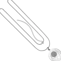 Collier Kette mit Anhänger rund mit Muster Glitzer Glitzereffekt Edelstahl, 80cm