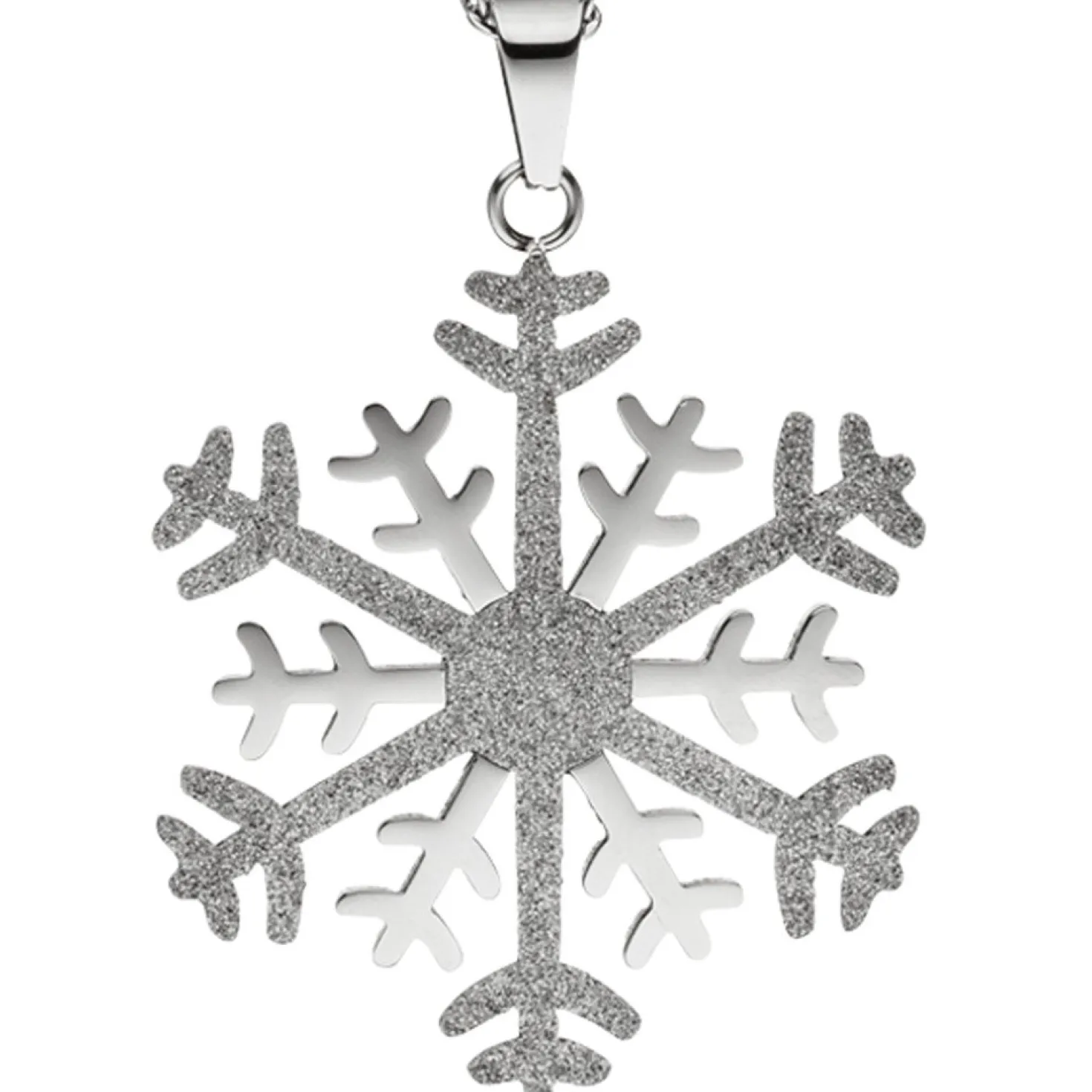 Collier Kette mit Anhänger Schneeflocke mit Glitzern, Edelstahl bicolor, 42cm