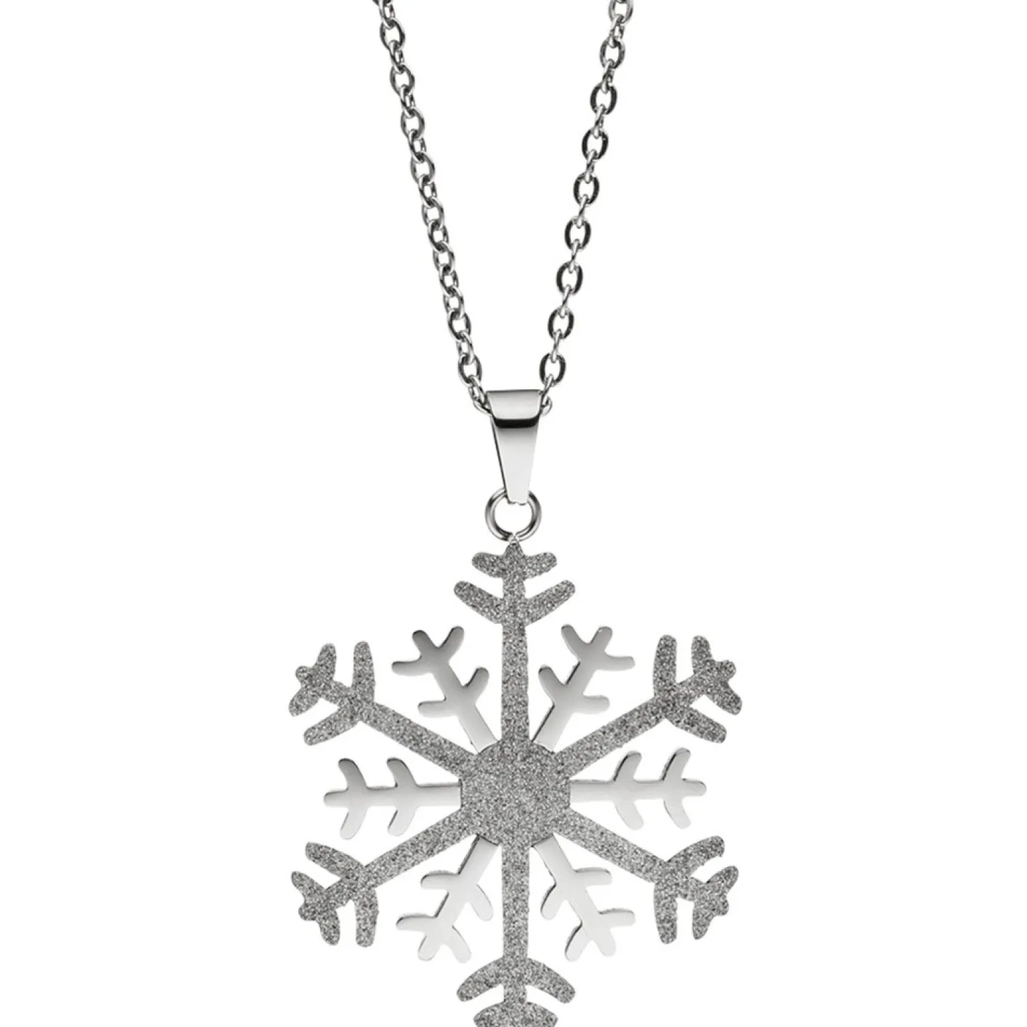Collier Kette mit Anhänger Schneeflocke mit Glitzern, Edelstahl bicolor, 42cm