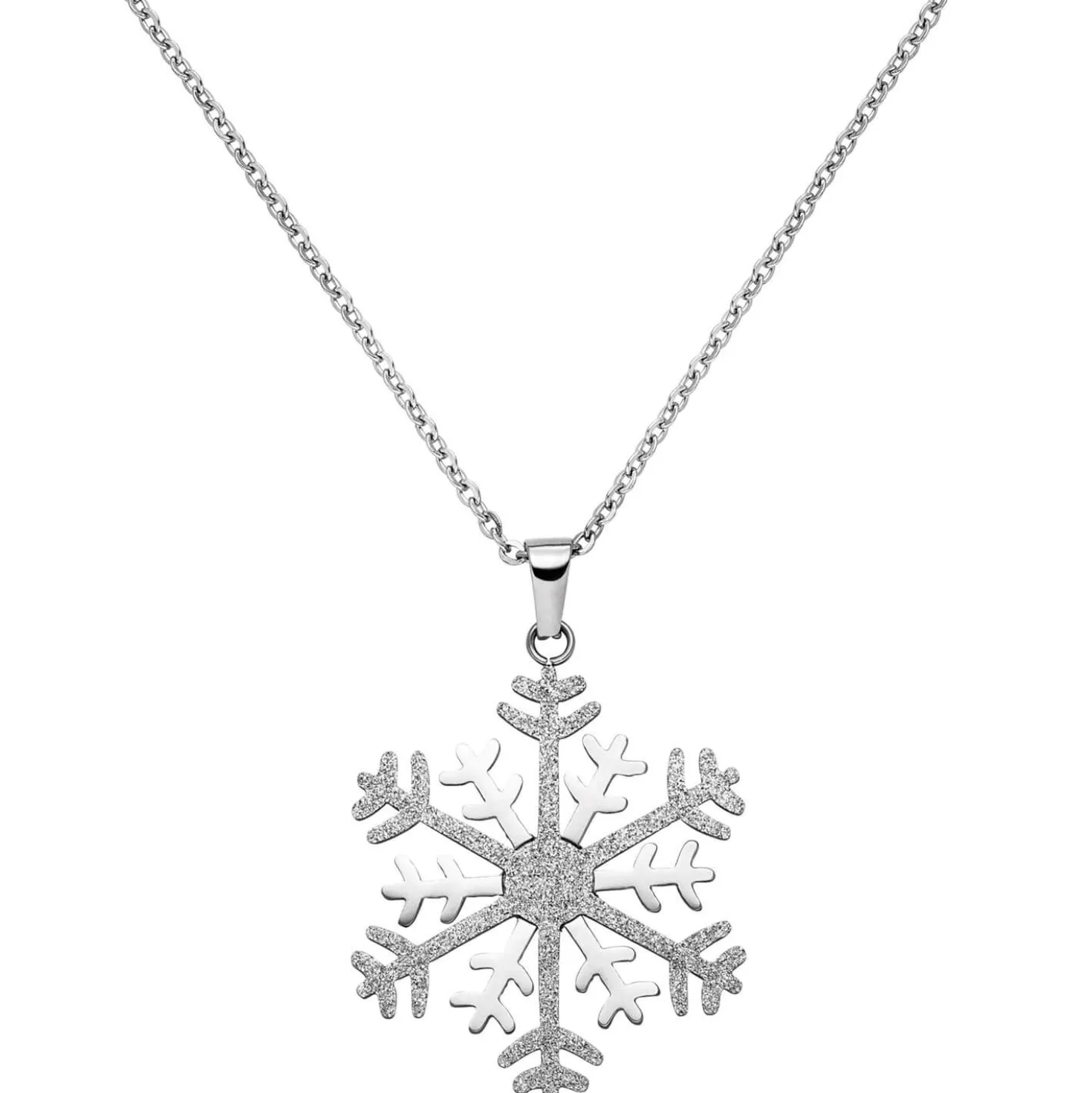 Collier Kette mit Anhänger Schneeflocke mit Glitzern, Edelstahl bicolor, 42cm