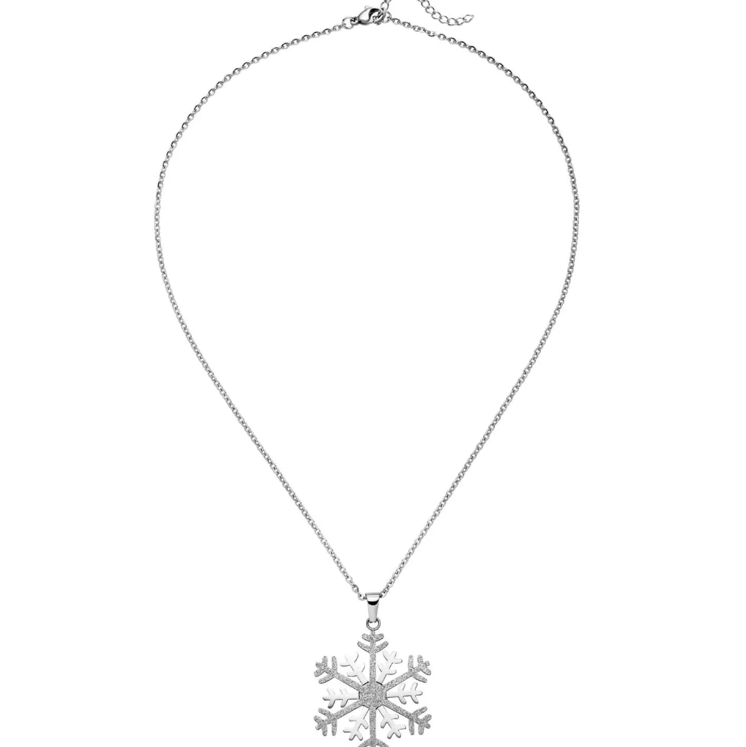 Collier Kette mit Anhänger Schneeflocke mit Glitzern, Edelstahl bicolor, 42cm