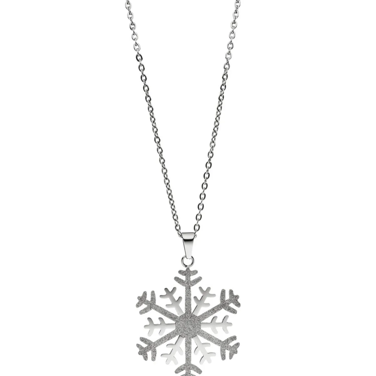 Collier Kette mit Anhänger Schneeflocke mit Glitzern, Edelstahl bicolor, 42cm