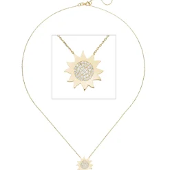 Collier Kette mit Anhänger Sonne aus 333 Gold Gelbgold mit 37 Zirkonia 42-45cm