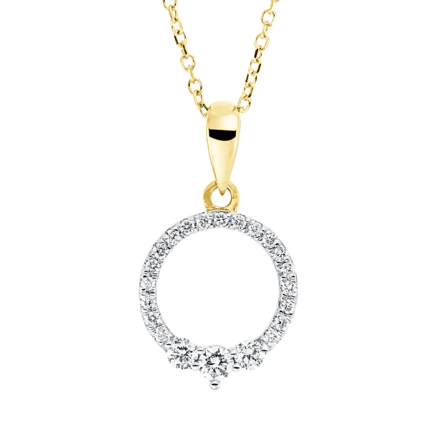 Collier Kreis aus 750 Gelbgold 22 Diamanten 0,21ct TW-SI L:45cm Fassung rhodiniert