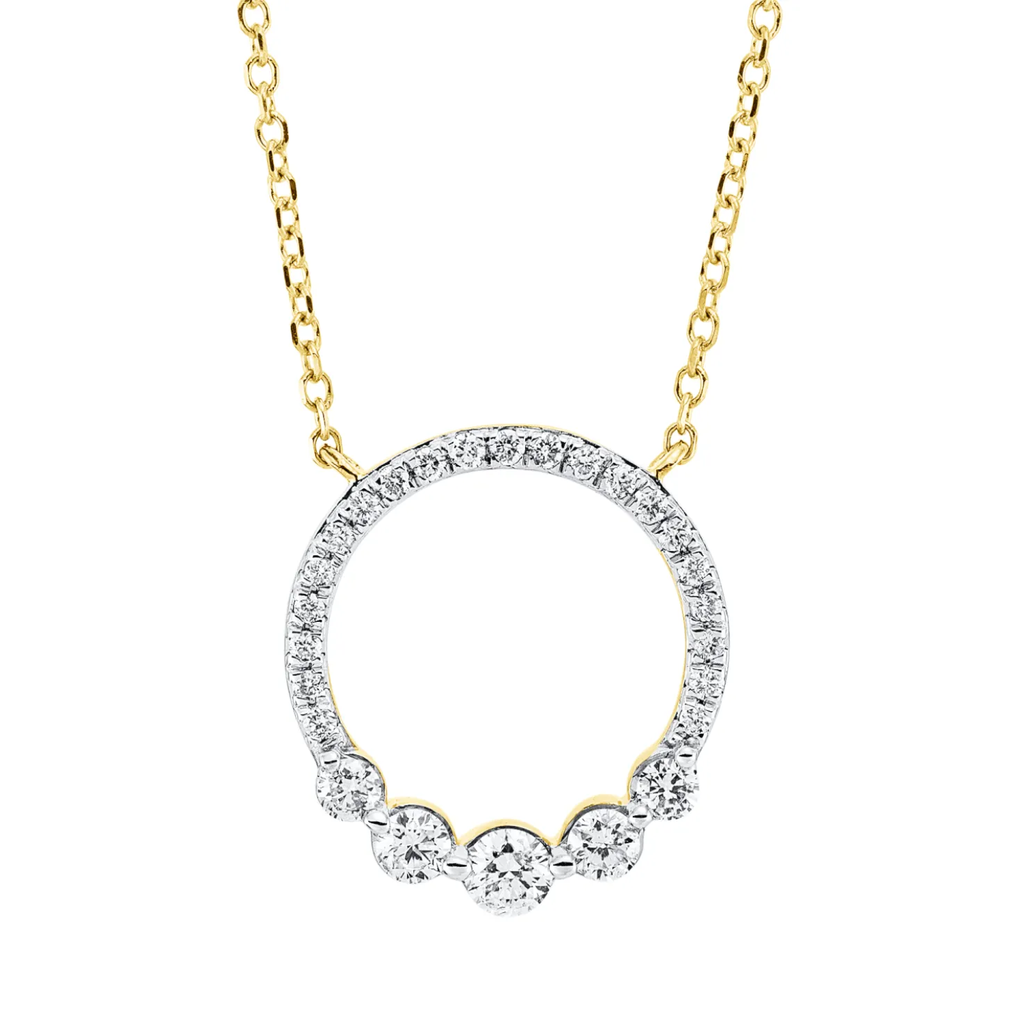 Collier Kreis aus 750 Gelbgold 26 Diamanten 0,3ct TW-SI L:45cm Fassung rhodiniert