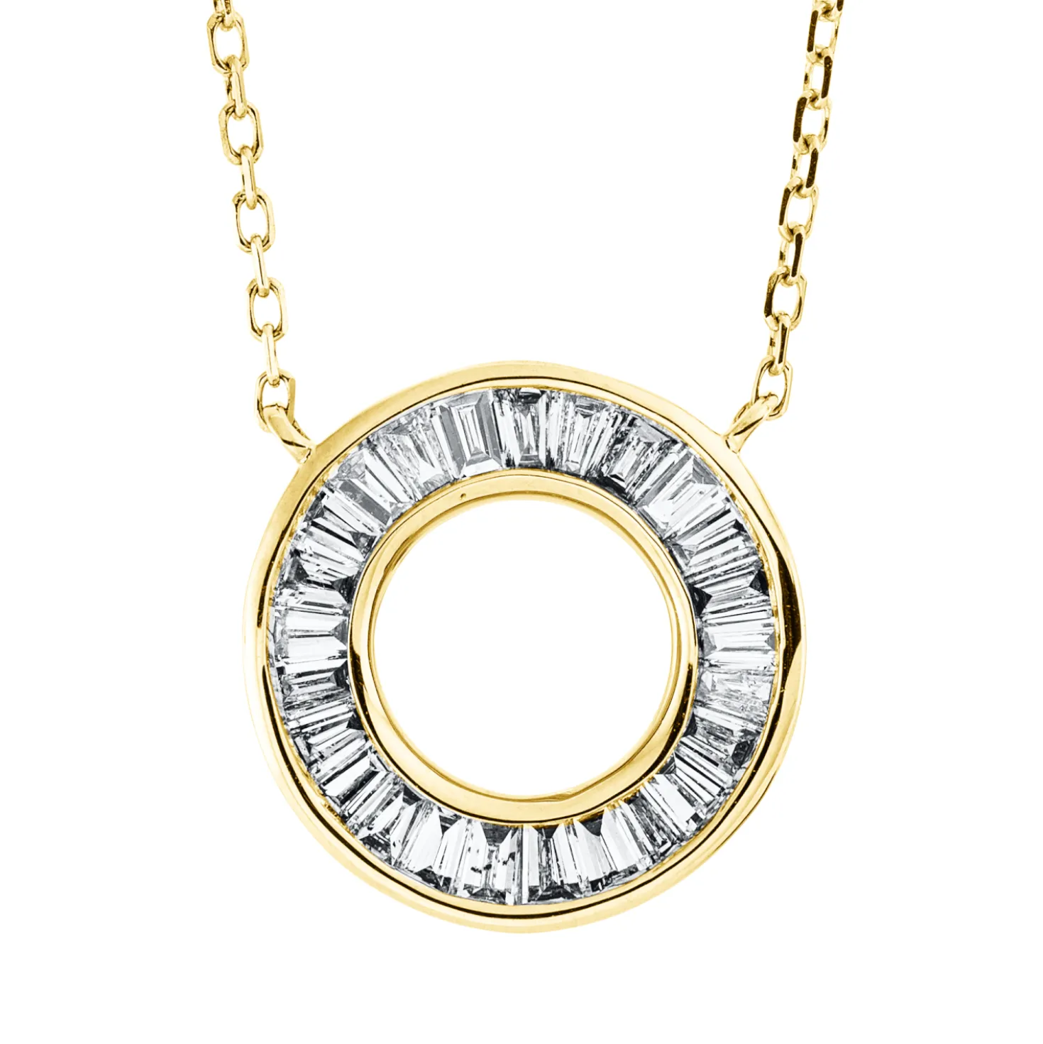 Collier Kreis aus 750 Gelbgold 25 Diamanten Trapez-Schliff 0,31ct TW-VSI L:45,7cm