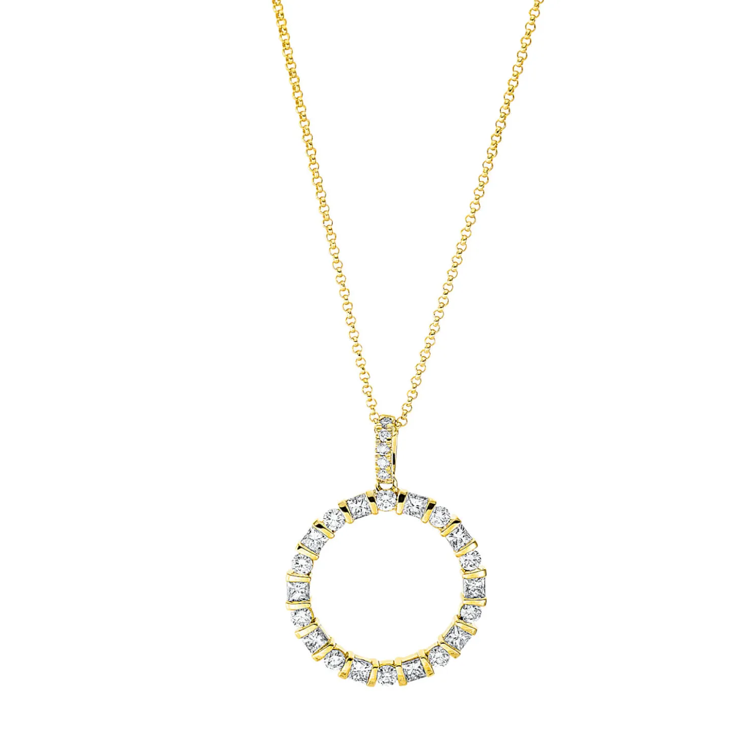 Collier Kreis aus 750 Gold Gelbgold 25 Diamanten 0,76ct TW-SI L:45cm