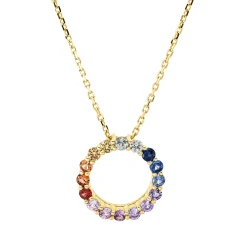 Collier Kreis aus 585 Gold Gelbgold 16 Saphire 0,59ct mehrfarbig L:45,7cm