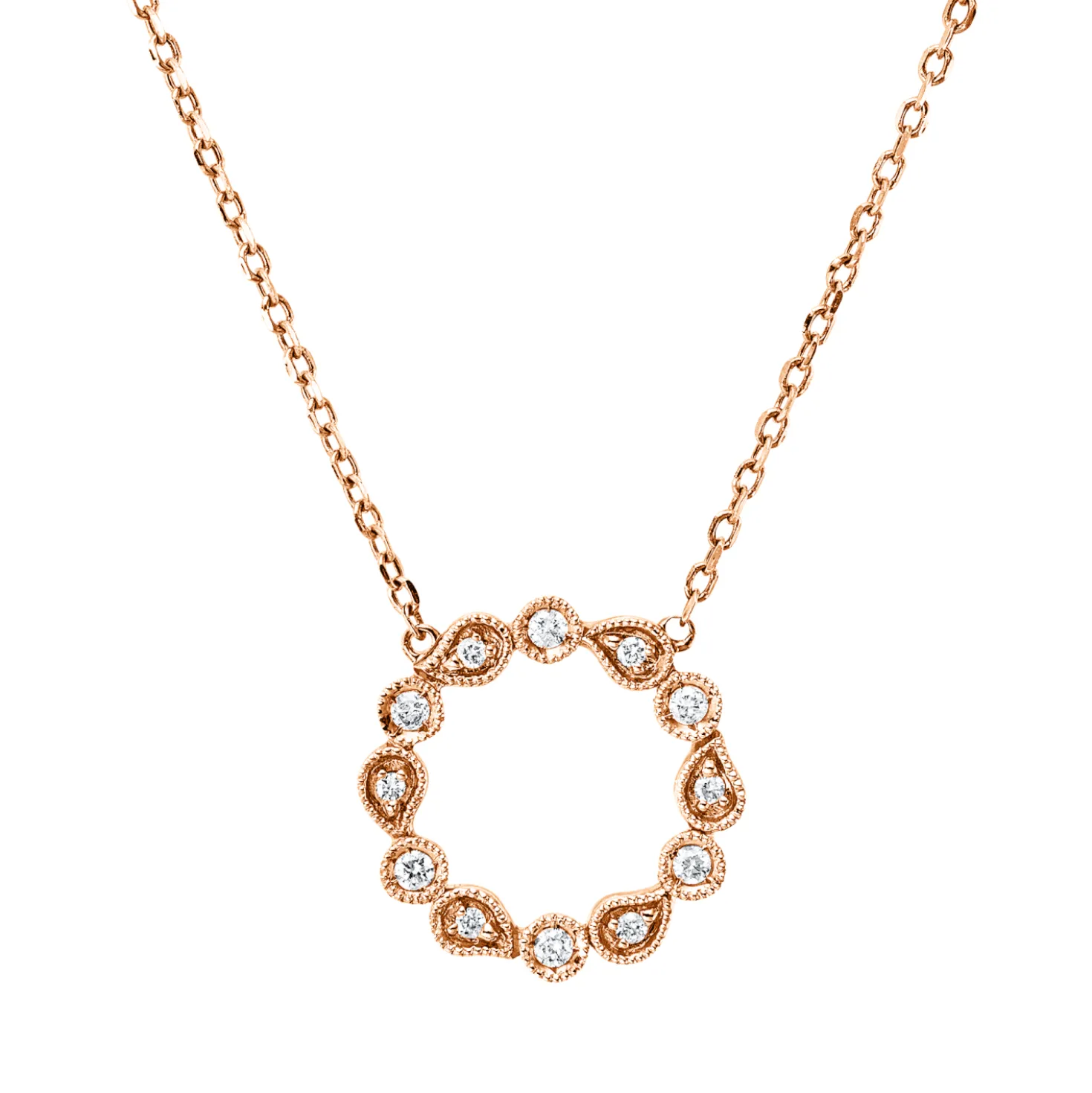Collier Kreis aus 750 Gold Rotgold 12 Brillanten 0,09ct TW-SI L:47cm