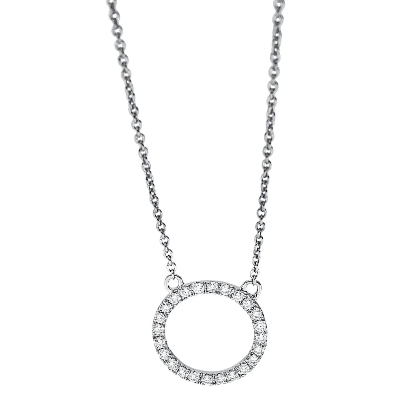 Collier Kreis aus 750 Gold Weißgold 24 Brillanten 0,11ct TW-SI L:45cm