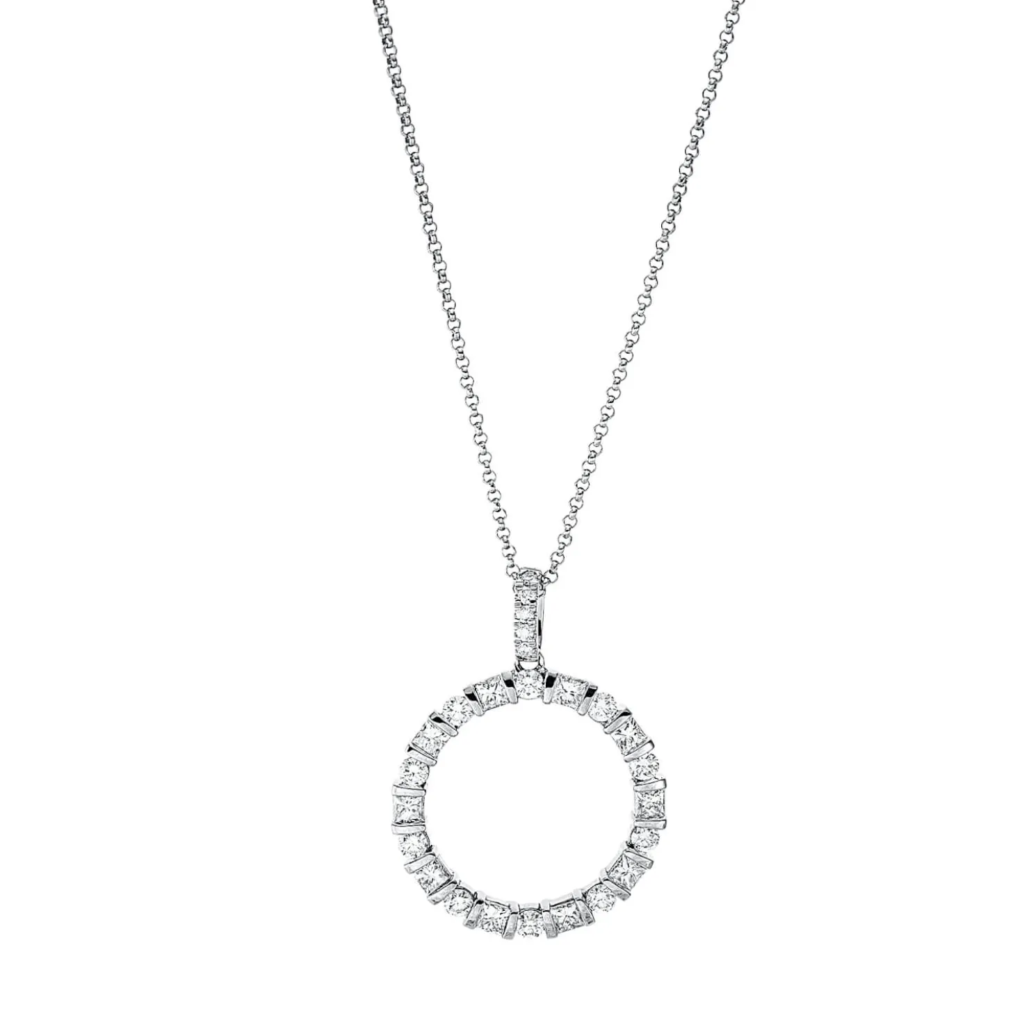 Collier Kreis aus 750 Gold Weißgold 25 Diamanten 0,75ct TW-SI L:45cm