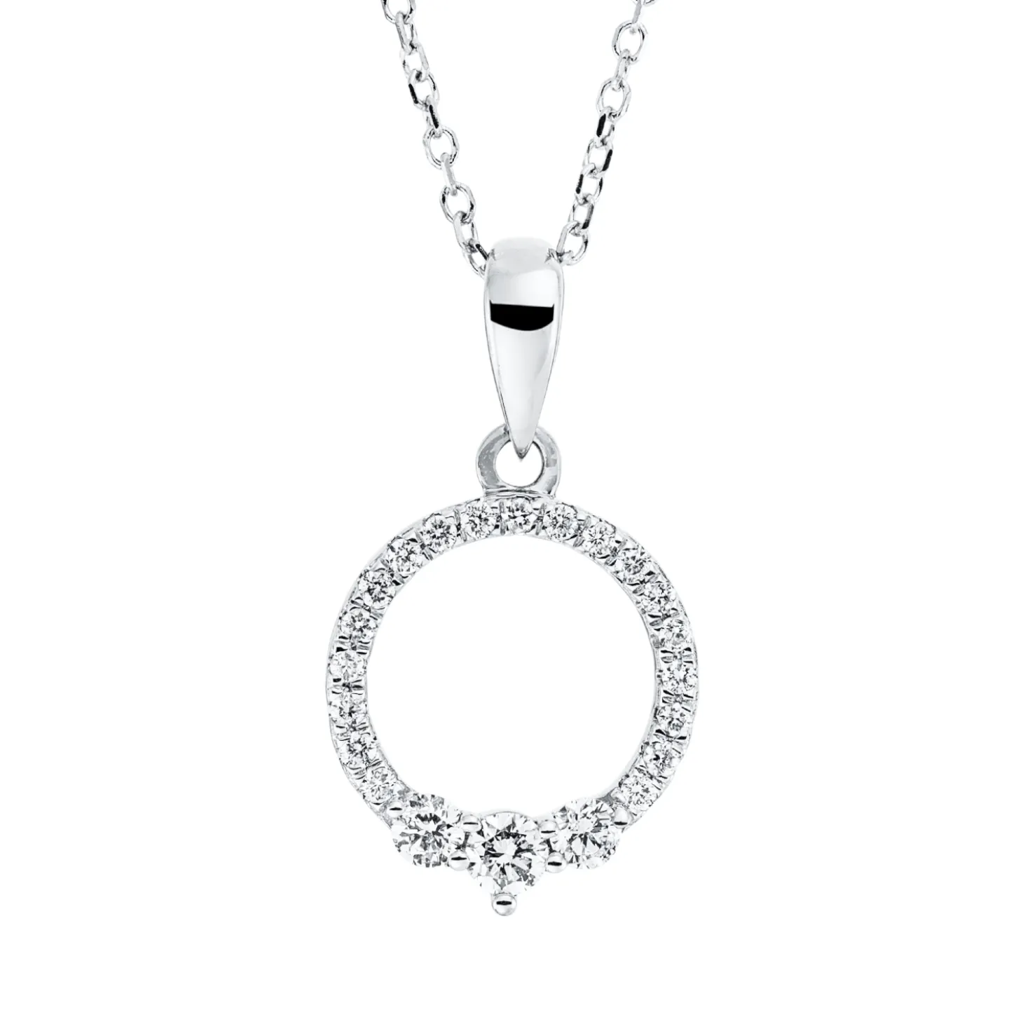 Collier Kreis aus 750 Gold Weißgold 22 Diamanten 0,22ct TW-SI L:45cm