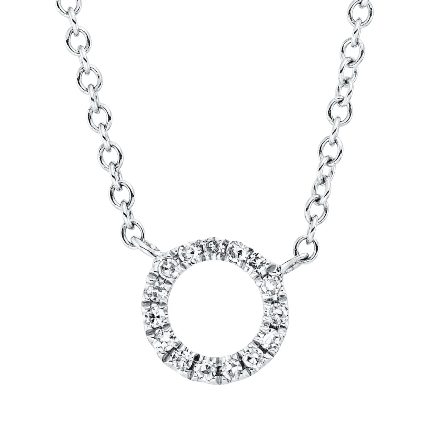 Collier Kreis aus 750 Gold Weißgold 15 Diamanten 0,04ct TW-SI L:45,7cm