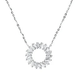 Collier Kreis aus 750 Weißgold 18 Diamanten Trapez-Schliff 0,47ct TW-SI L:45cm
