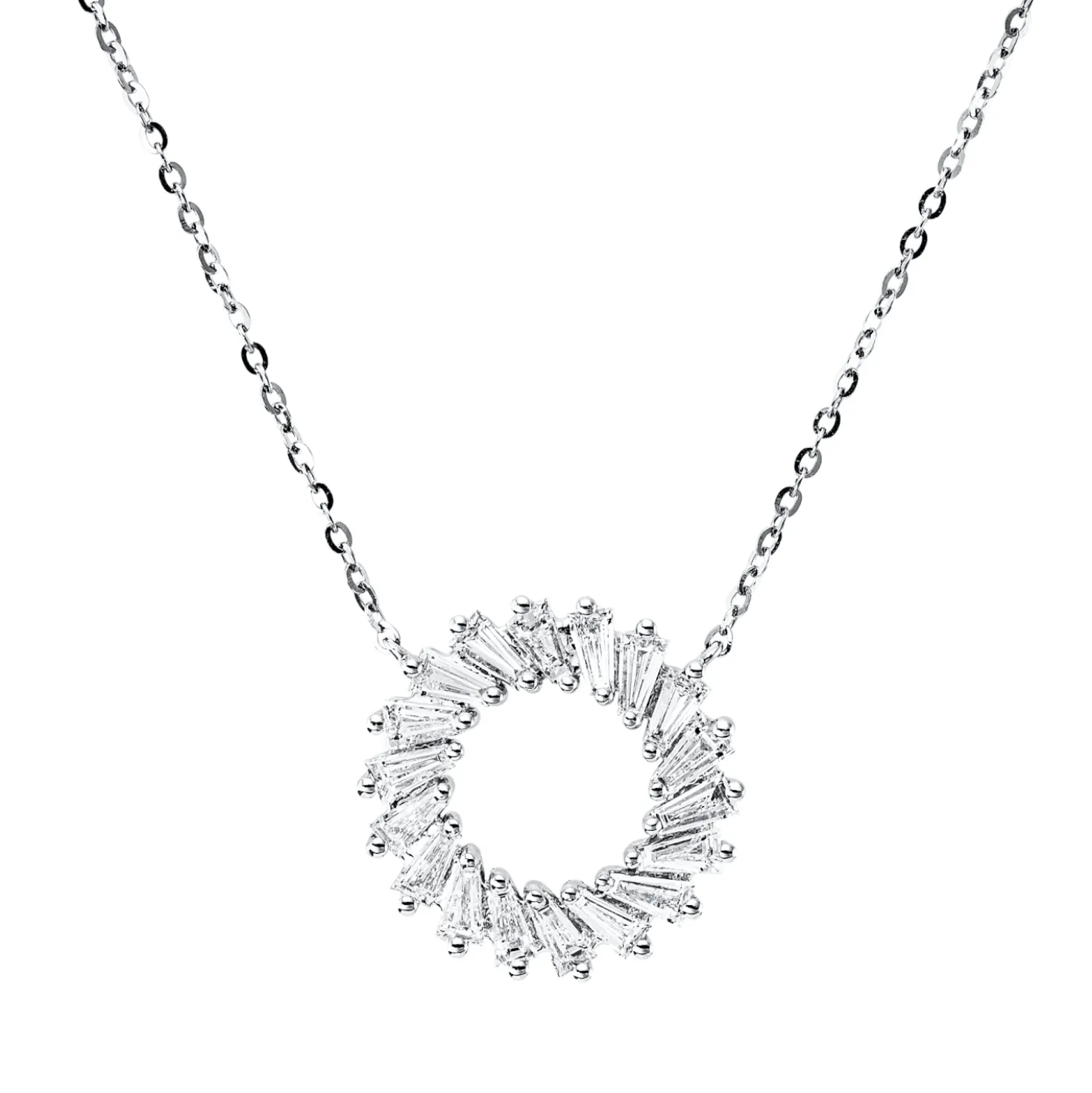 Collier Kreis aus 750 Weißgold 18 Diamanten Trapez-Schliff 0,47ct TW-SI L:45cm