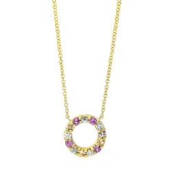 Collier Kreis 750 Gelbgold 10 Saphire 0,26ct mehrfarbig 3 Brillanten 0,06ct TW-SI