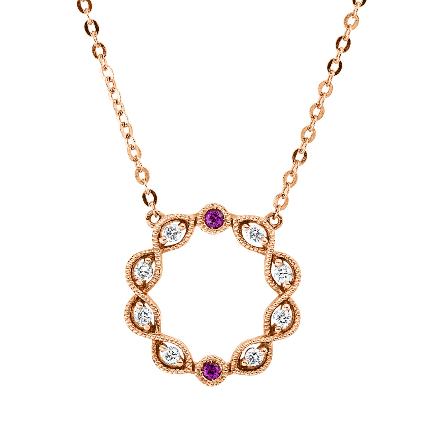 Collier Kreis 750 Rotgold 2 Rubine 0,03ct rot 8 Brillanten 0,08ct TW-SI L:45,7cm
