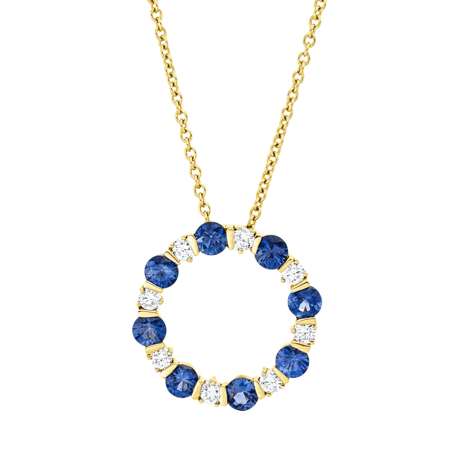 Collier Kreis 750 Rotgold 8 Saphire 1,08ct blau 8 Brillanten 0,26ct F-VSI L:45,7cm