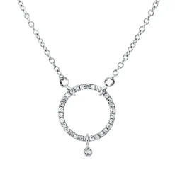 Collier Kreis 750 Weißgold 30 Diamanten 0,12ct TW-SI 1 Diamant 0,01ct TW-SI L:45cm