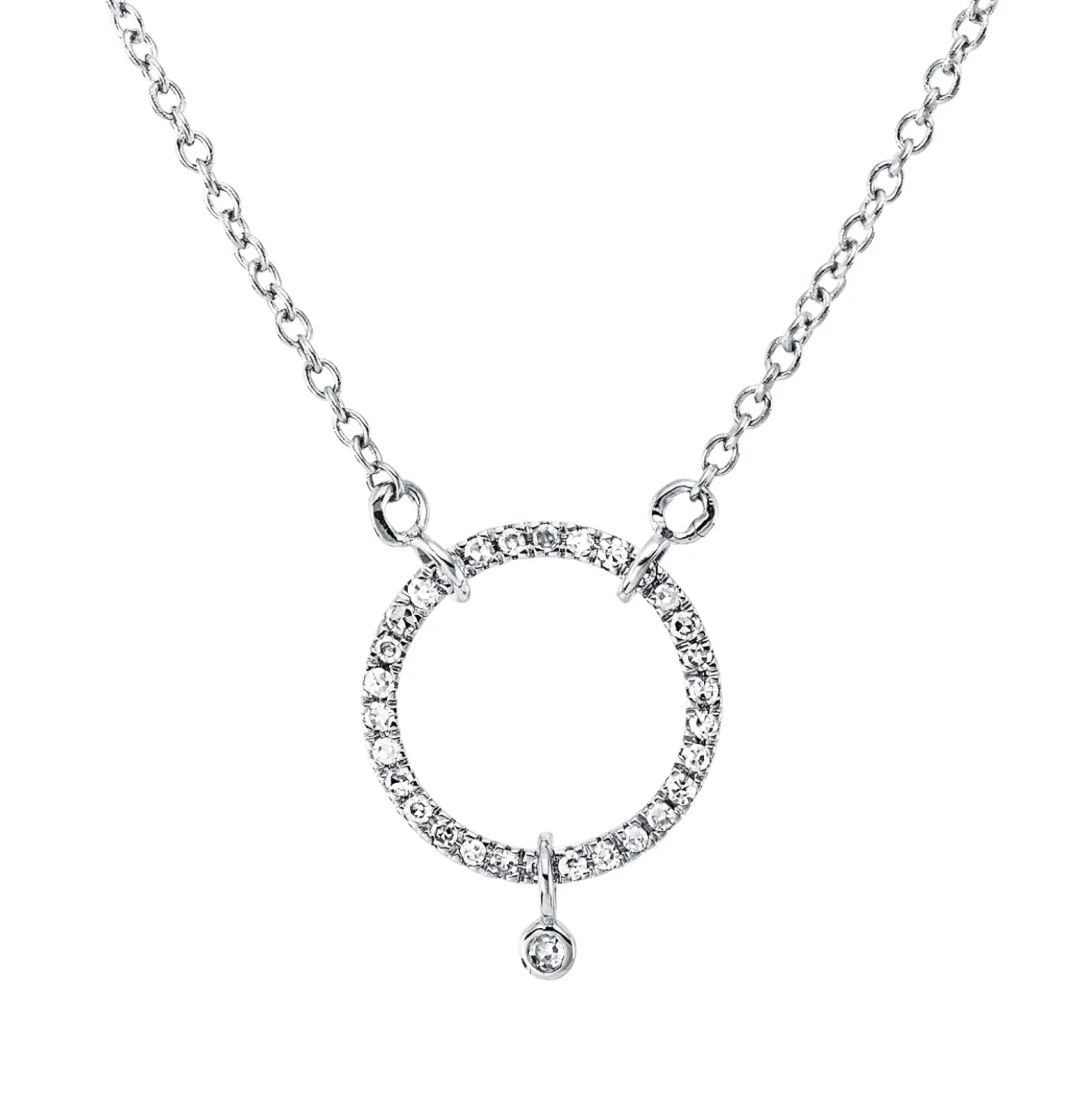 Collier Kreis 750 Weißgold 30 Diamanten 0,12ct TW-SI 1 Diamant 0,01ct TW-SI L:45cm