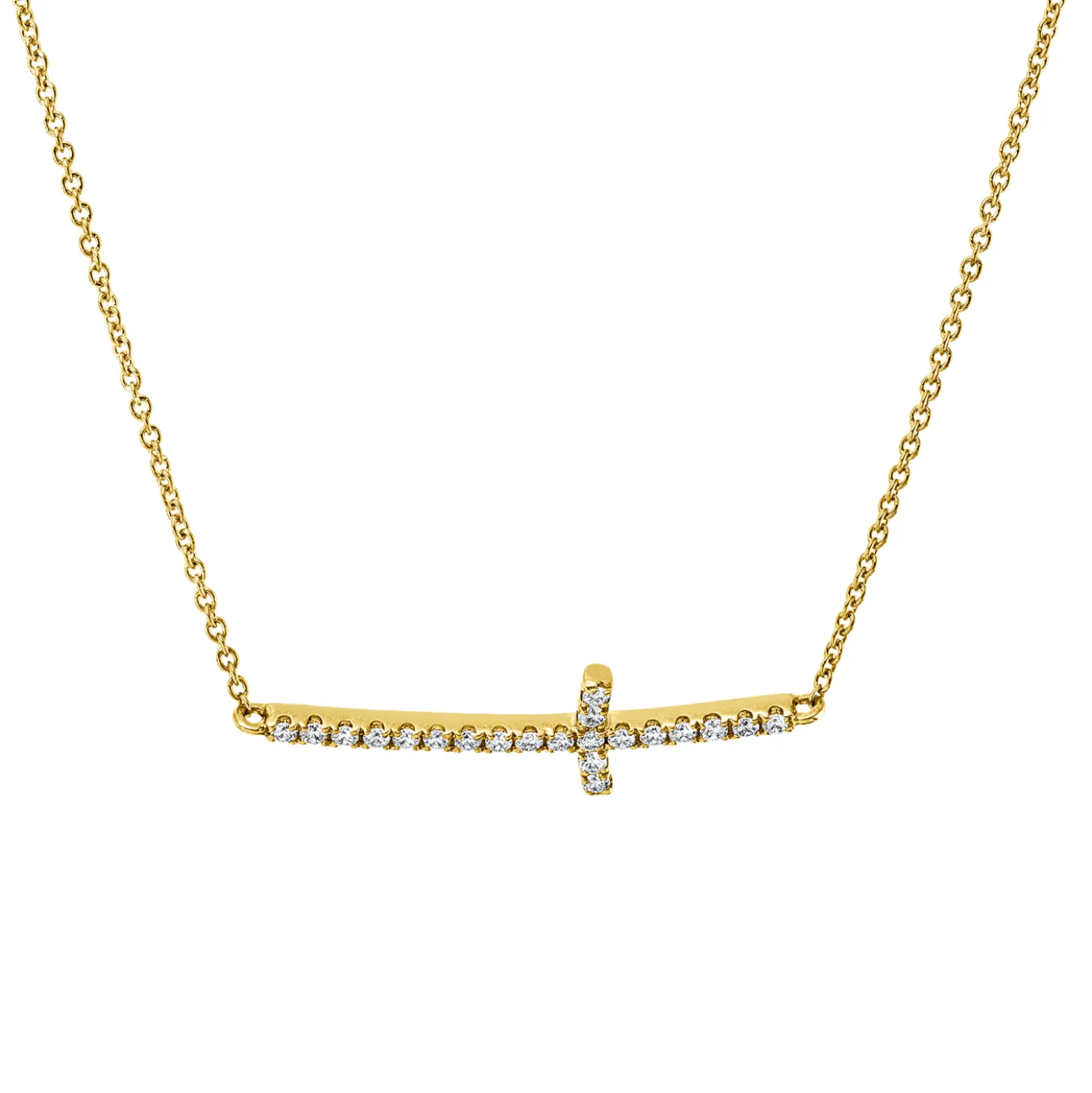 Collier Kreuz aus 750 Gelbgold 21 Brillanten 0,14ct TW-VSI/SI L:40,6cm