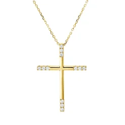 Collier Kreuz aus 750 Gelbgold 12 Brillanten 0,22ct TW-VSI/SI L:40,6cm