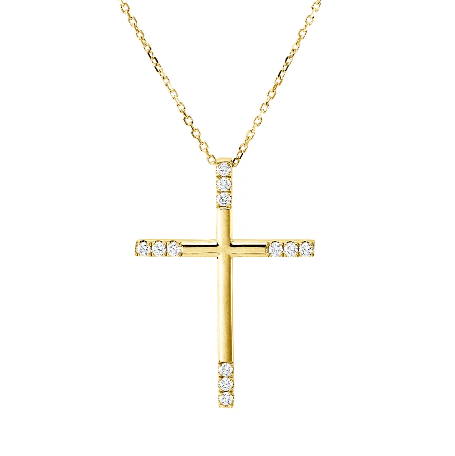 Collier Kreuz aus 750 Gelbgold 12 Brillanten 0,22ct TW-VSI/SI L:40,6cm