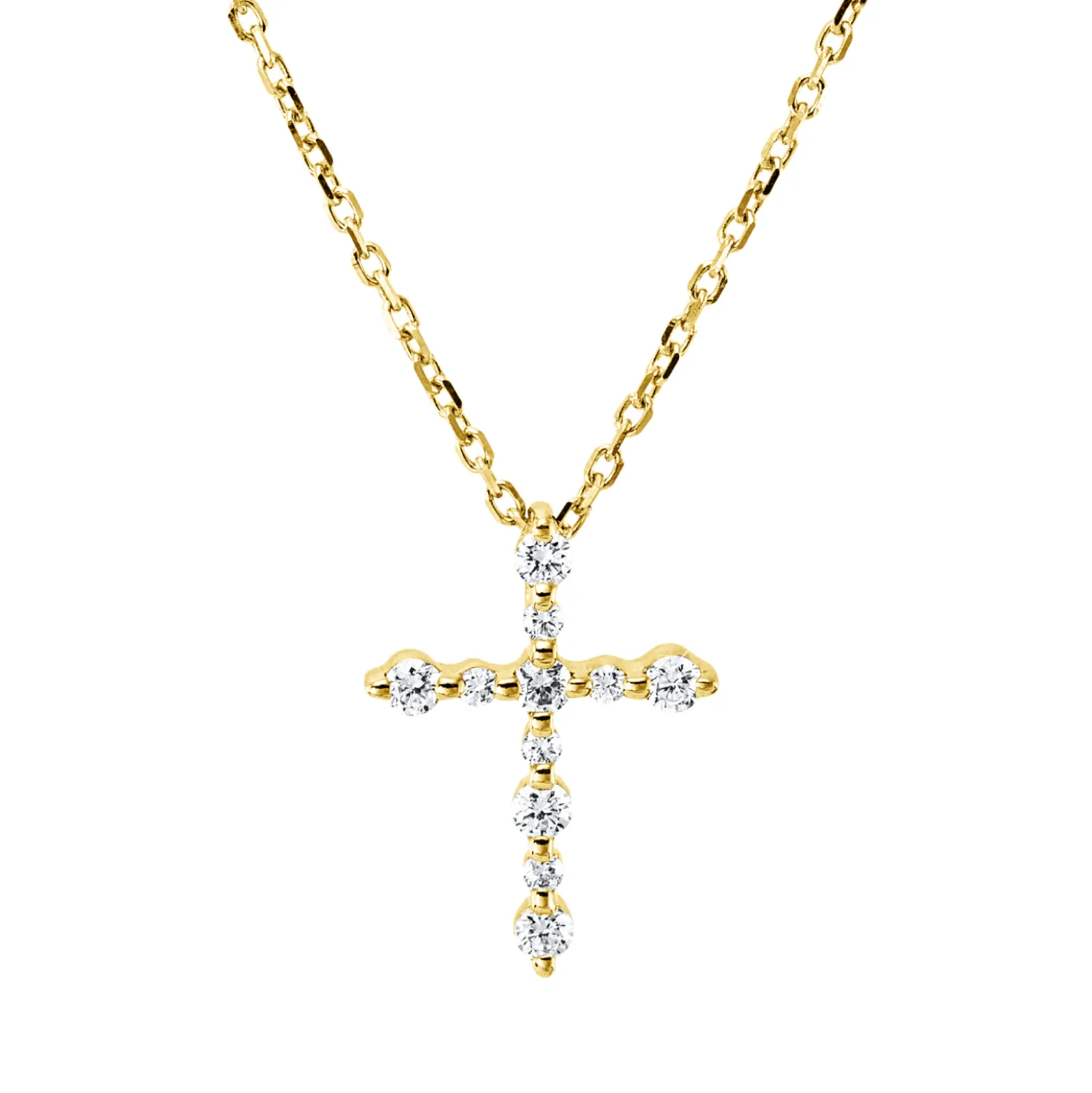 Collier Kreuz aus 750 Gelbgold 11 Brillanten 0,17ct TW-VSI/SI L:40,6cm