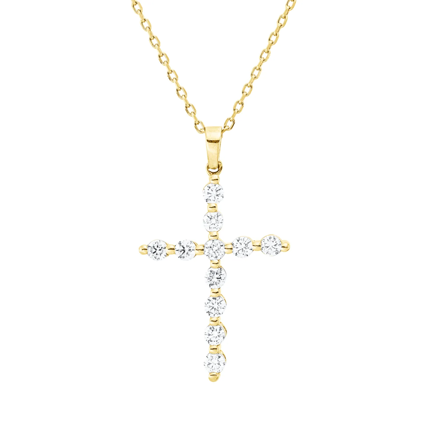Collier Kreuz aus 750 Gold Gelbgold 11 Brillanten 0,5ct F-SI L:45cm