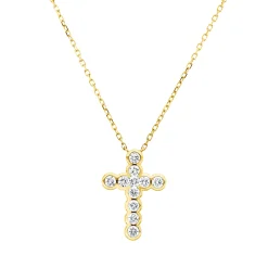 Collier Kreuz aus 750 Gold Gelbgold 11 Brillanten 0,35ct TW-SI L:45,7cm