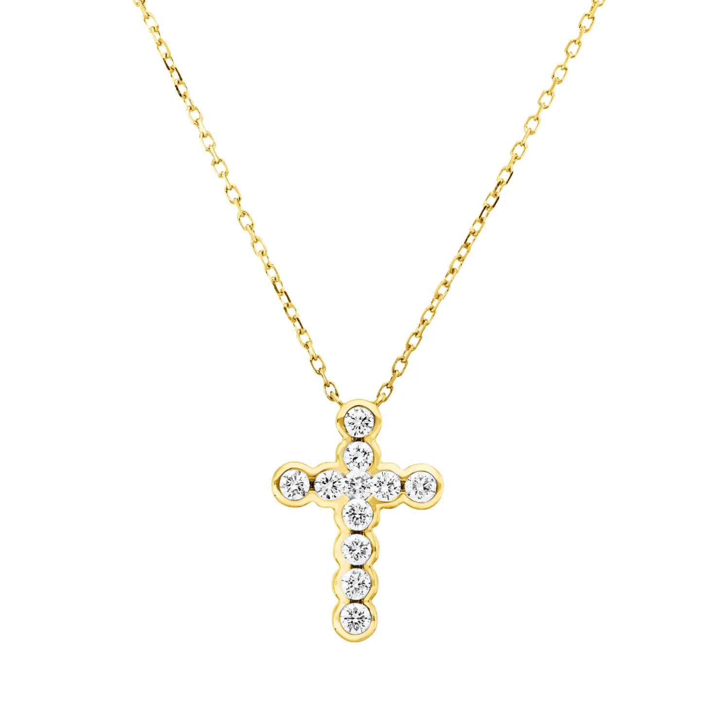 Collier Kreuz aus 750 Gold Gelbgold 11 Brillanten 0,35ct TW-SI L:45,7cm