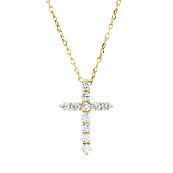Collier Kreuz aus 750 Gold Gelbgold 11 Brillanten 0,76ct TW-SI L:45,7cm