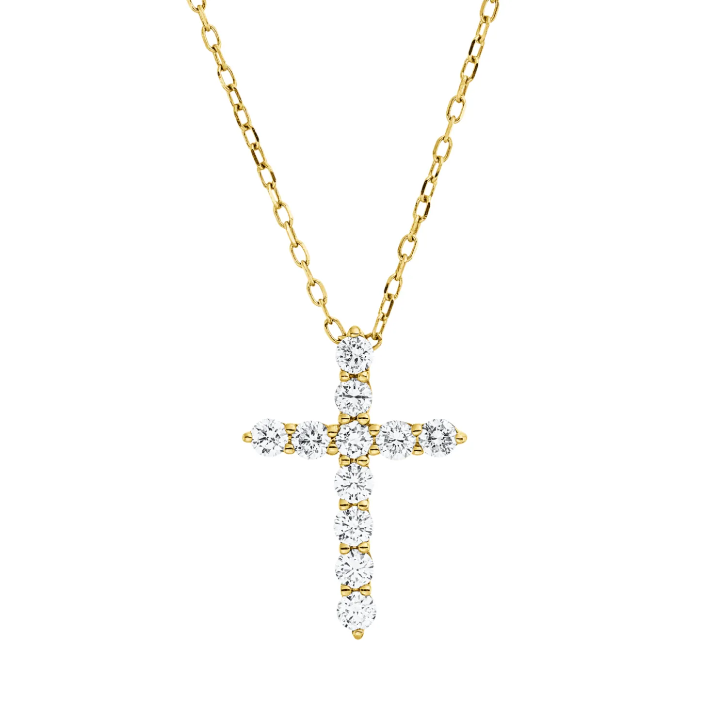 Collier Kreuz aus 750 Gold Gelbgold 11 Brillanten 0,76ct TW-SI L:45,7cm