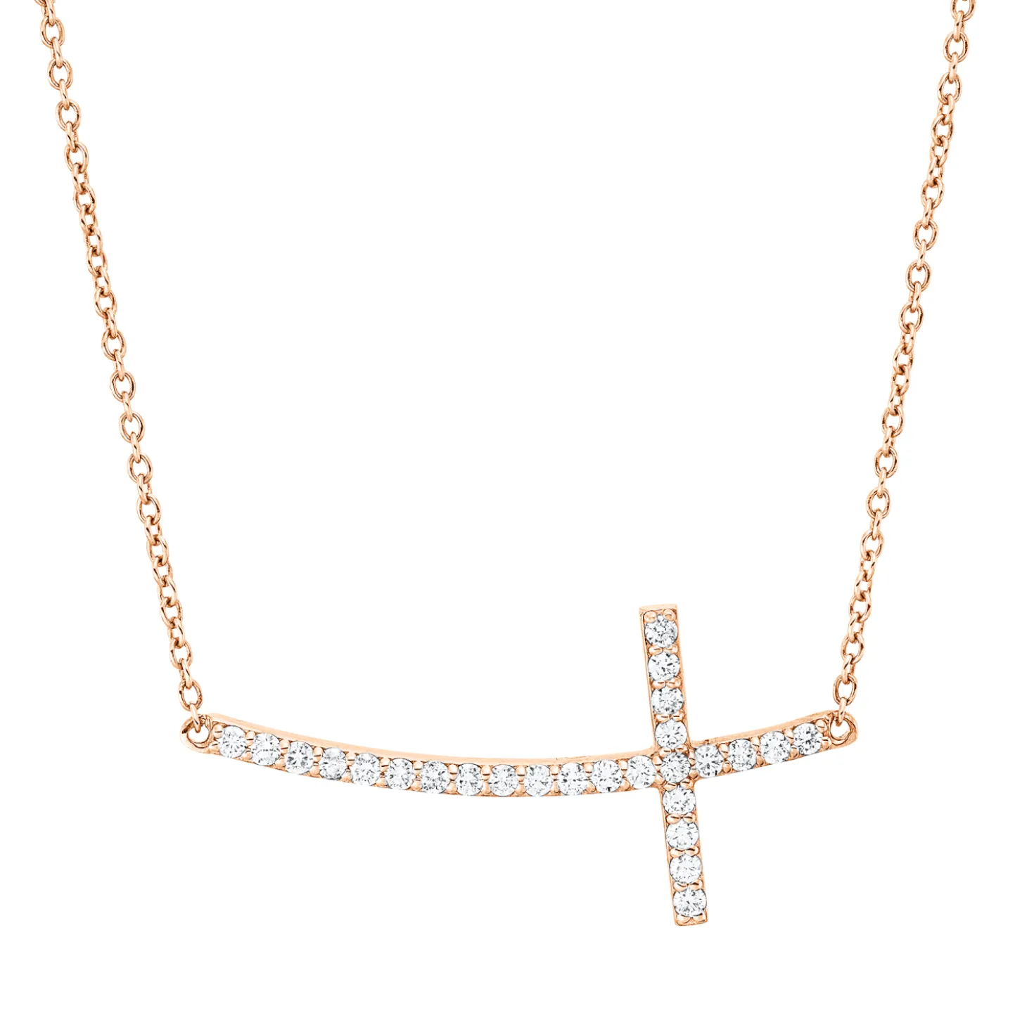 Collier Kreuz aus 585 Gold Rotgold 26 Brillanten 0,34ct si-si L:40,6cm