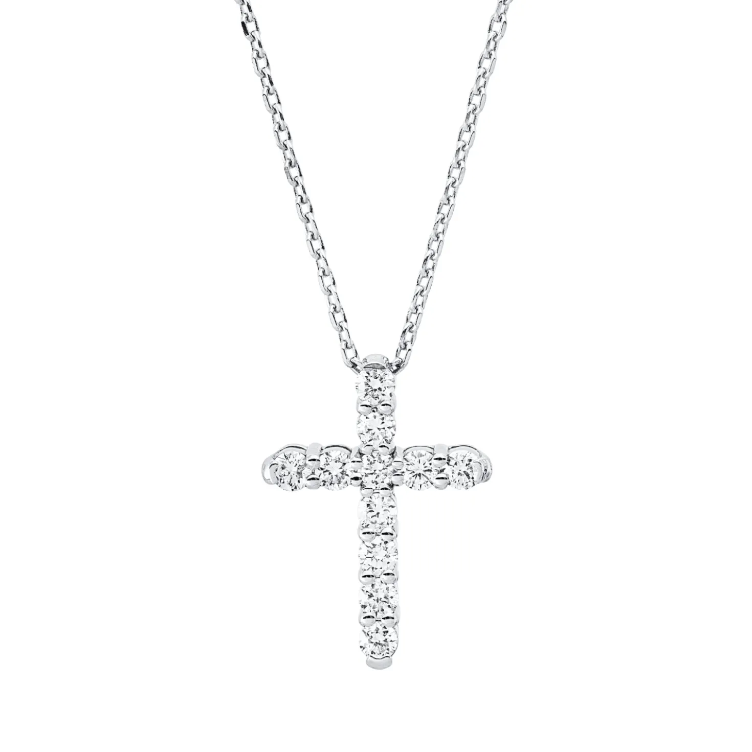 Collier Kreuz aus 750 Gold Weißgold 11 Brillanten 0,33ct F-SI L:45,7cm