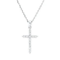 Collier Kreuz aus 750 Gold Weißgold 12 Brillanten 0,36ct F-SI L:45,7cm