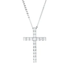 Collier Kreuz aus 750 Gold Weißgold 17 Brillanten 0,86ct TW-PI L:40cm