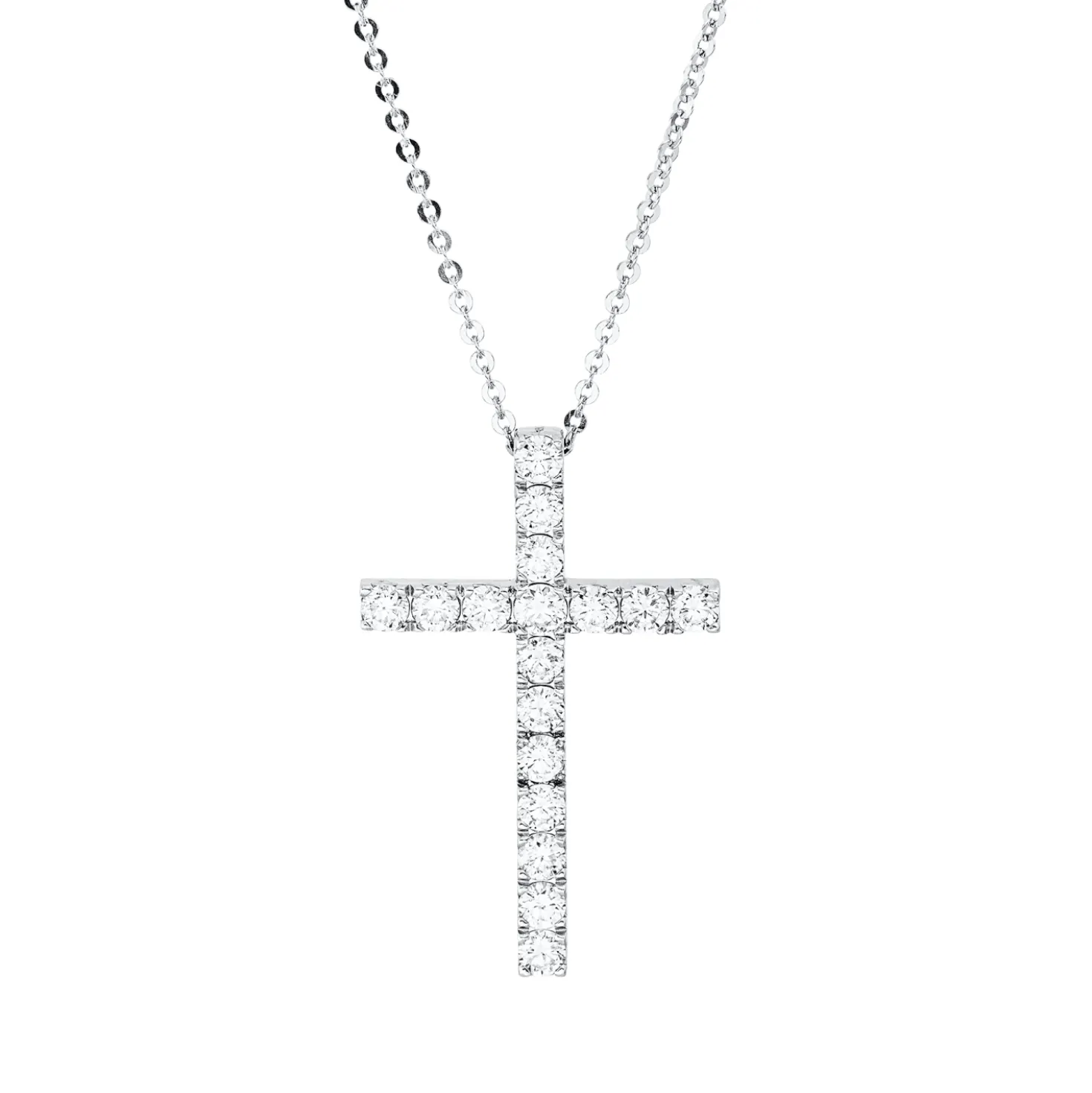 Collier Kreuz aus 750 Gold Weißgold 17 Brillanten 0,86ct TW-PI L:40cm