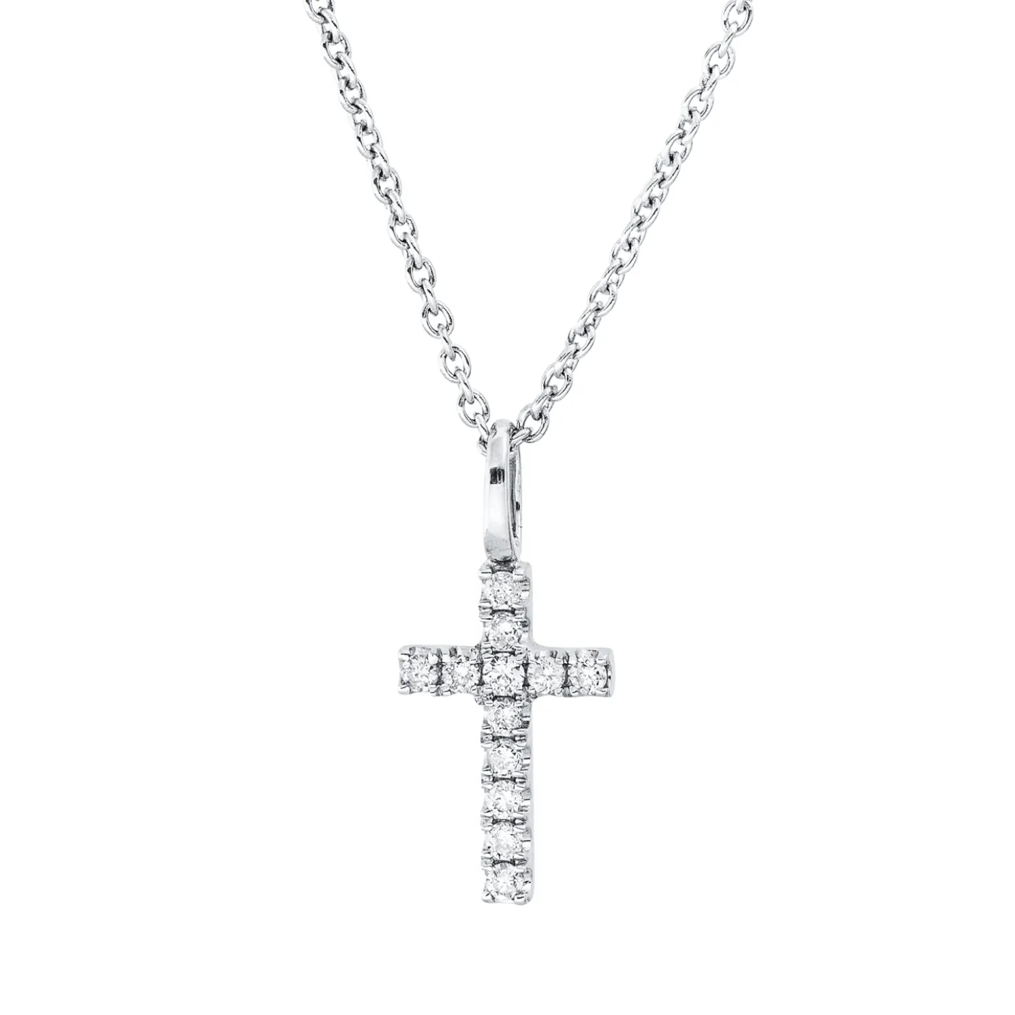 Collier Kreuz aus 750 Gold Weißgold 12 Brillanten 0,07ct TW-PI L:40cm