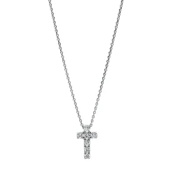 Collier Kreuz aus 750 Gold Weißgold 7 Brillanten 0,1ct TW-SI L:42cm