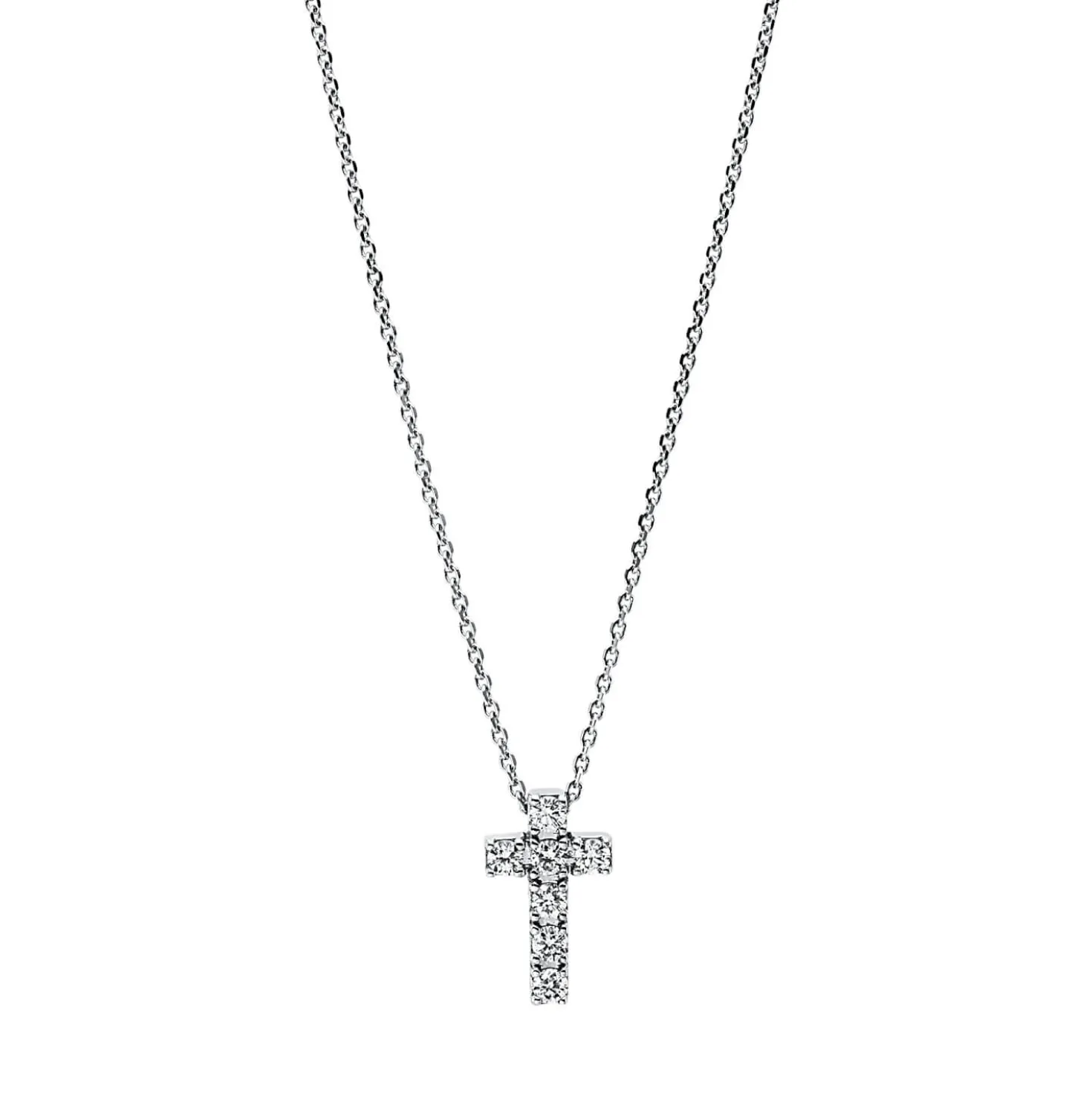 Collier Kreuz aus 750 Gold Weißgold 7 Brillanten 0,1ct TW-SI L:42cm