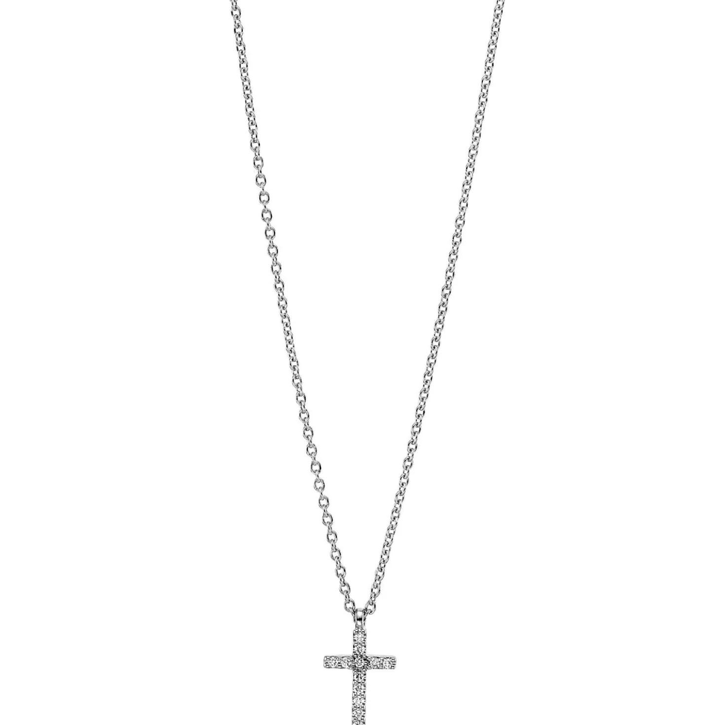 Collier Kreuz aus 750 Gold Weißgold 12 Brillanten 0,03ct TW-SI L:42cm
