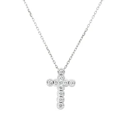 Collier Kreuz aus 750 Gold Weißgold 11 Brillanten 0,35ct TW-SI L:45,7cm