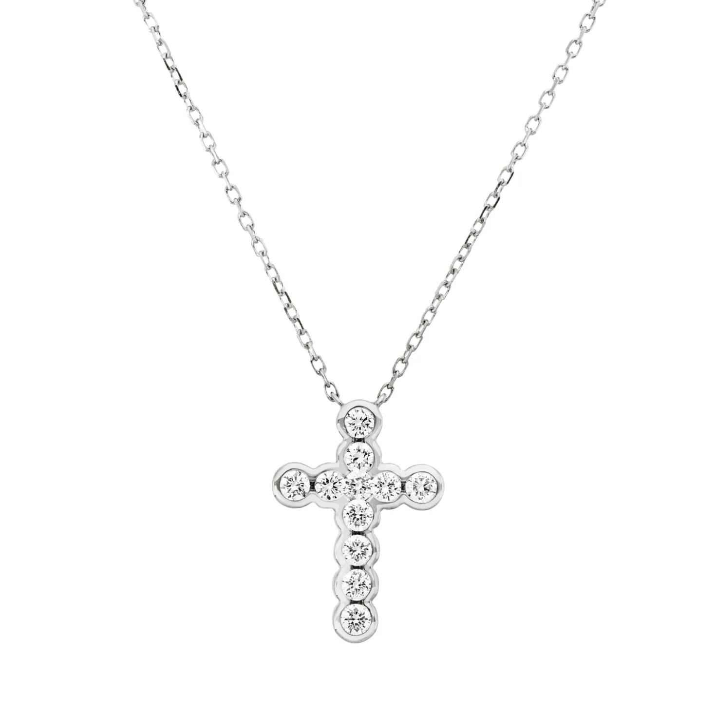 Collier Kreuz aus 750 Gold Weißgold 11 Brillanten 0,35ct TW-SI L:45,7cm