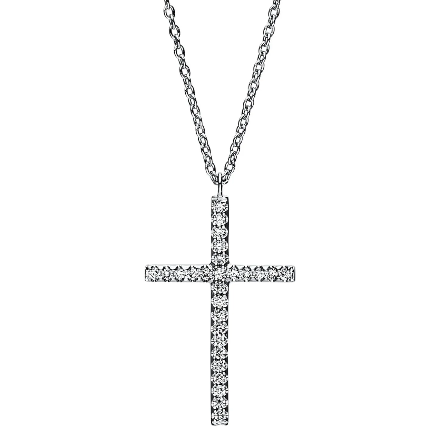 Collier Kreuz aus 750 Gold Weißgold 27 Brillanten 0,09ct TW-SI L:42cm