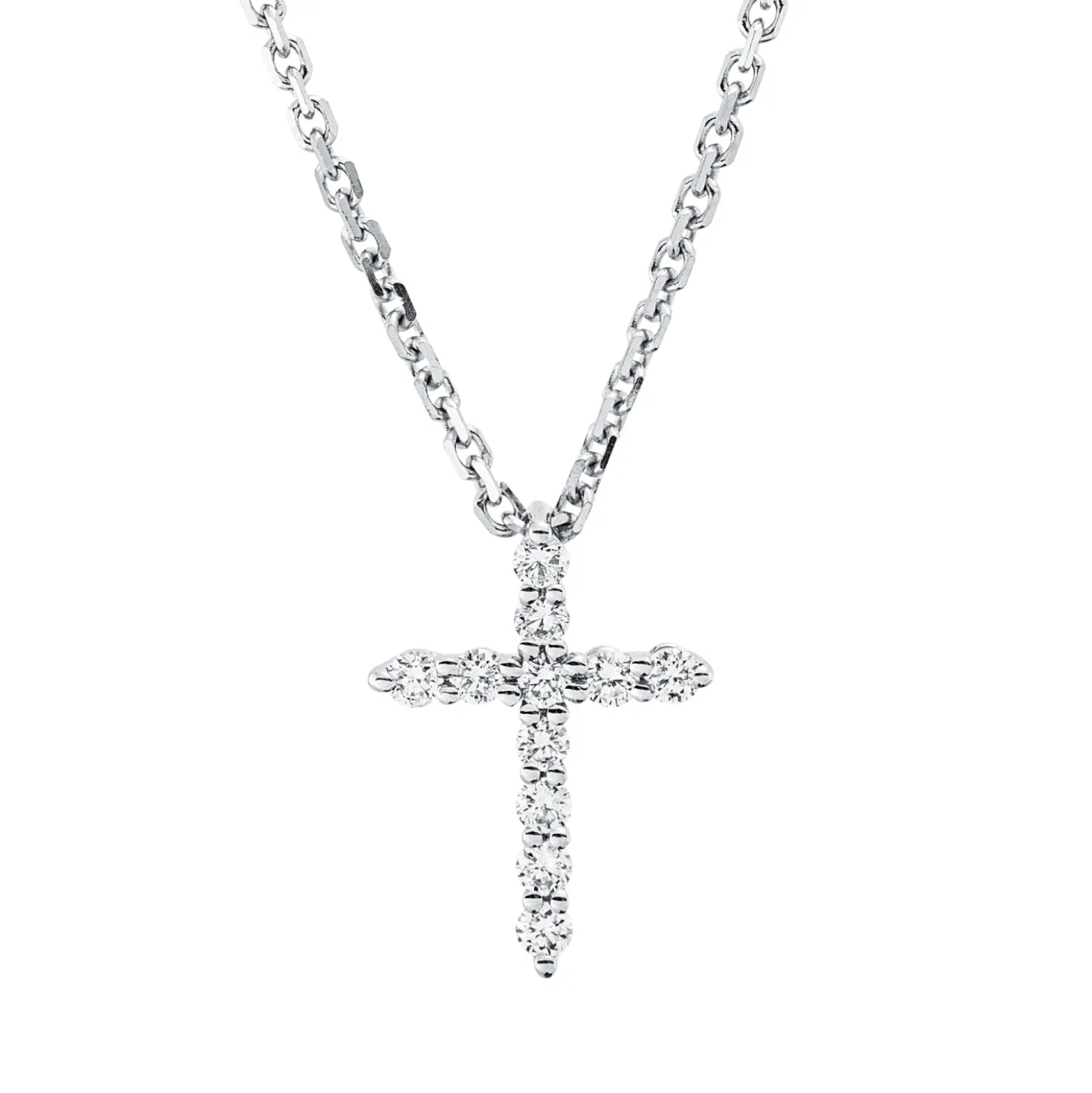 Collier Kreuz aus 750 Gold Weißgold 11 Brillanten 0,14ct TW-VSI L:45cm