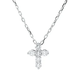 Collier Kreuz aus 750 Gold Weißgold 6 Brillanten 0,23ct TW-VSI L:45cm
