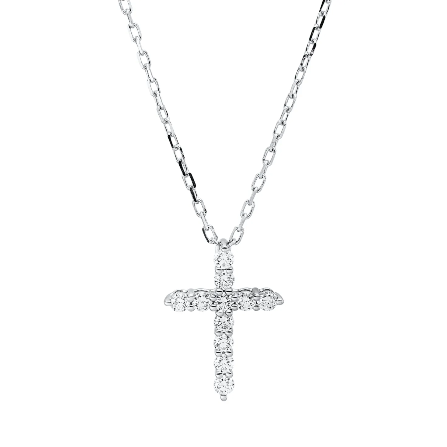 Collier Kreuz aus 750 Gold Weißgold 11 Brillanten 0,23ct TW-VSI L:45cm