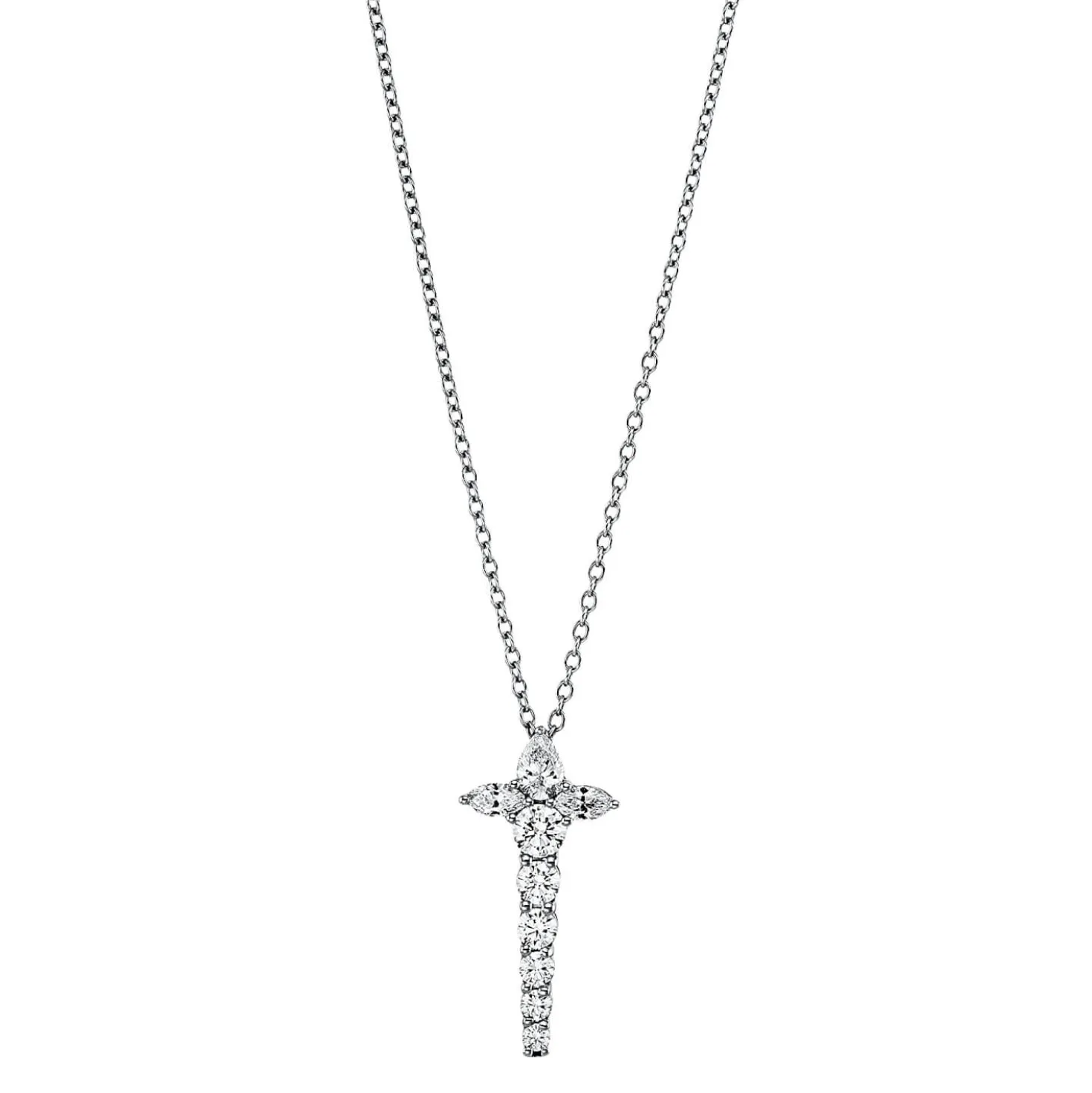 Collier Kreuz aus 750 Weißgold 9 Diamanten Fanatsy-Schliff 0,79ct TW-VSI/SI L:42cm